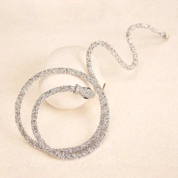 Art Deco Crystal Adjustable Snake Necklace in Silver, NWT - Picture 3 of 10
